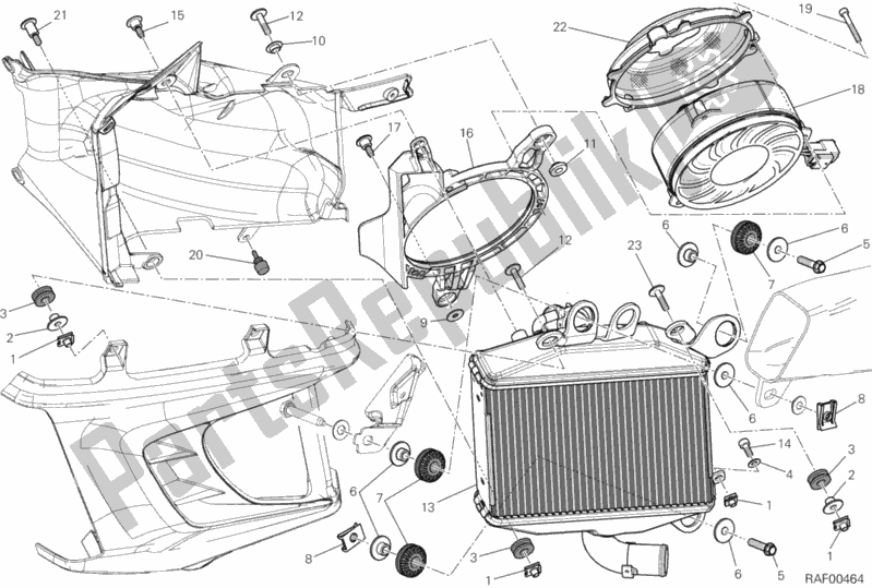 All parts for the Radiator, Water, Lh of the Ducati Diavel Brasil 1200 2012